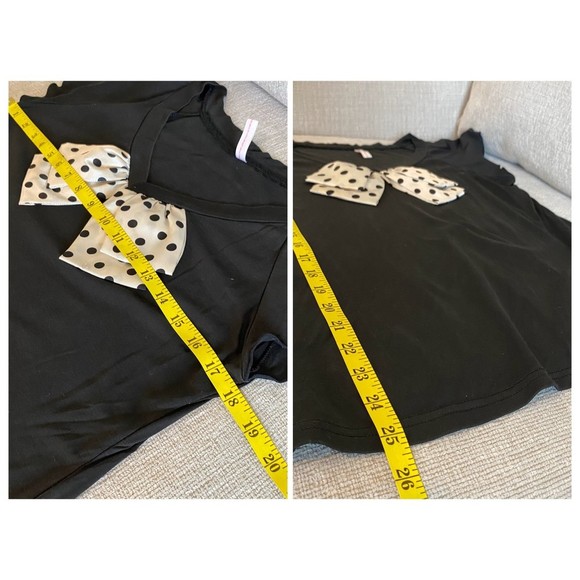Betty's Cap Sleeve Black Short Sleeve Polk A Dot Bow Detail L - Picture 4 of 4